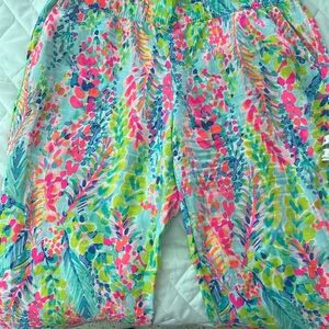 Lilly Pulitzer FLORITA Linen pants in Multi Catch the Wave sz XL EUC